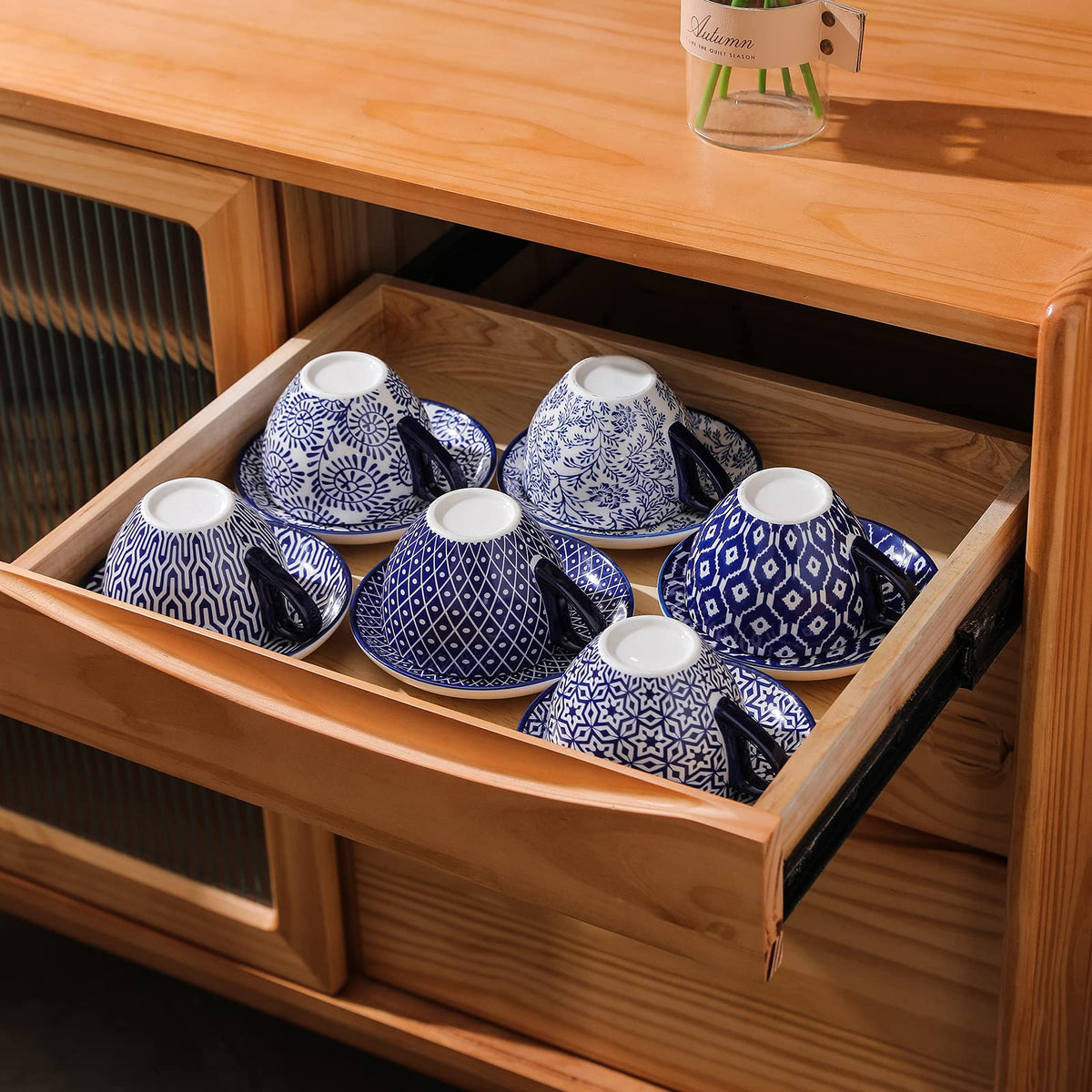 Ceramic Dinnerware Sets 12 Piece + 8 OZ Cappuccino Cup Set with Saucers R9470
