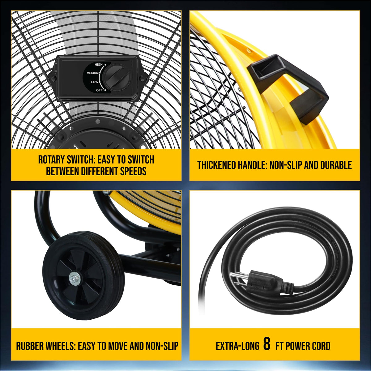 24 Inch High Velocity Tilt Metal Drum Fan Yellow 3 Speed O4968