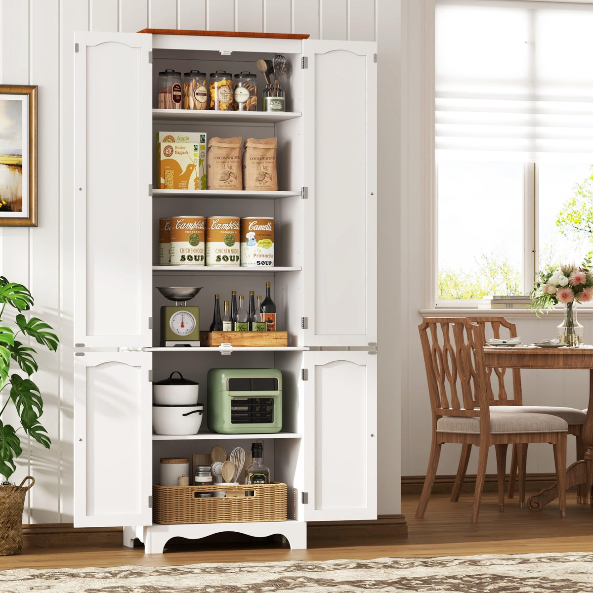 White 72" Kitchen Pantry Cabinet with Doors and Adjustable Shelves S88298