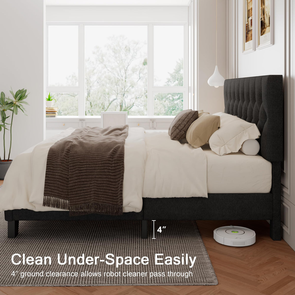 King Size Upholstered Platform Bed with Headboard K37617