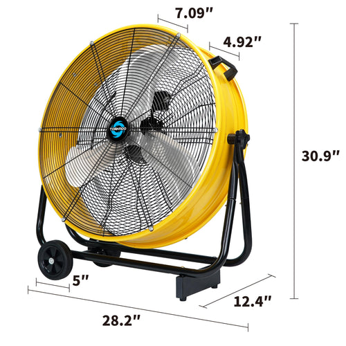 24 Inch High Velocity Tilt Metal Drum Fan Yellow 3 Speed O4968