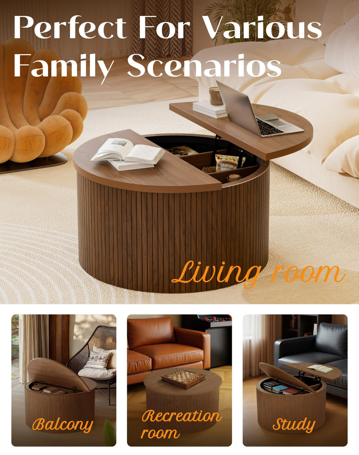 Round Lift Top Coffee Table with Storage V406601