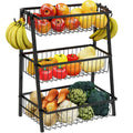 3-Tier Black Metal Wire Fruit Basket with Banana Hooks D90184