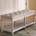 Beige Linen Upholstered Tufted Storage Bench with Shelf Z5530