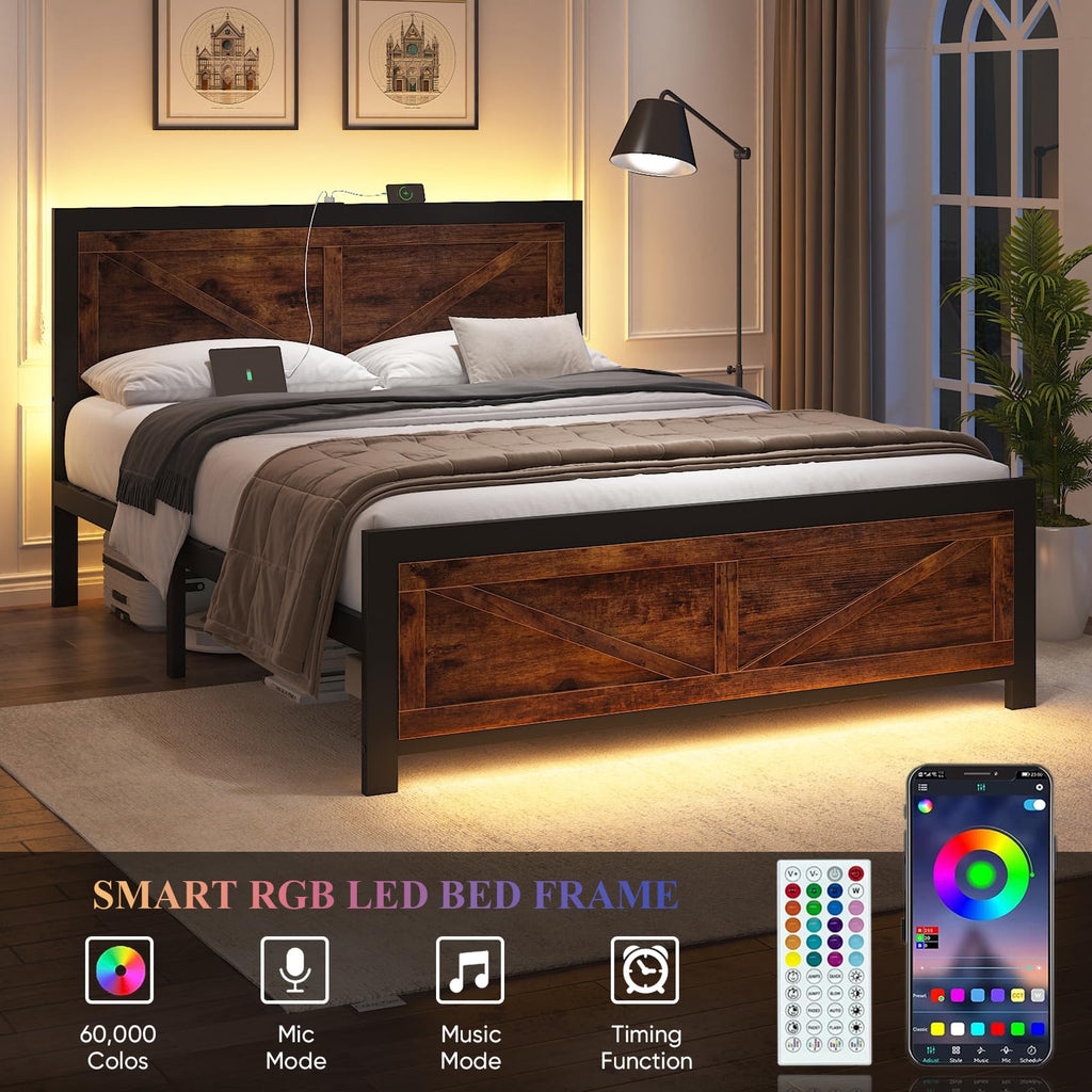 King Size Led Bed Frame with USB Charging Station L9809