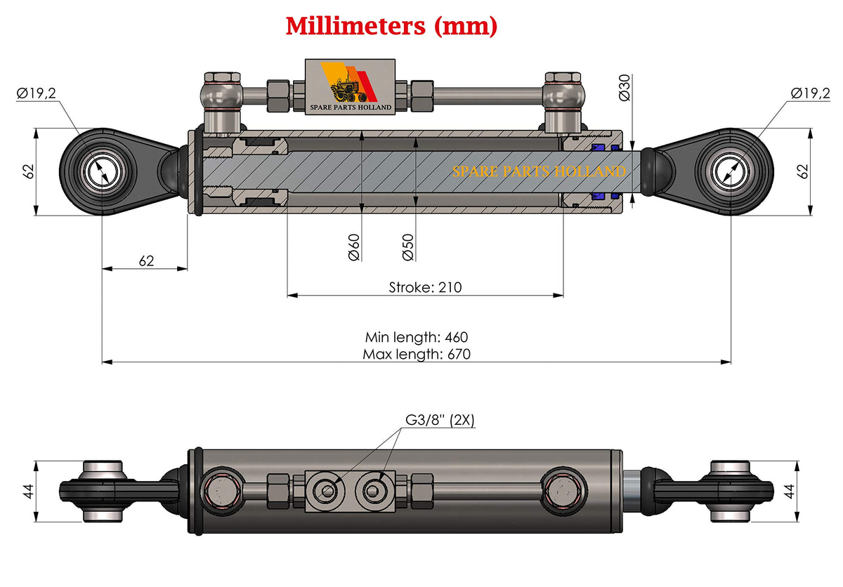 Hydraulic Top Link Cat 1-1 with Locking Block J656188