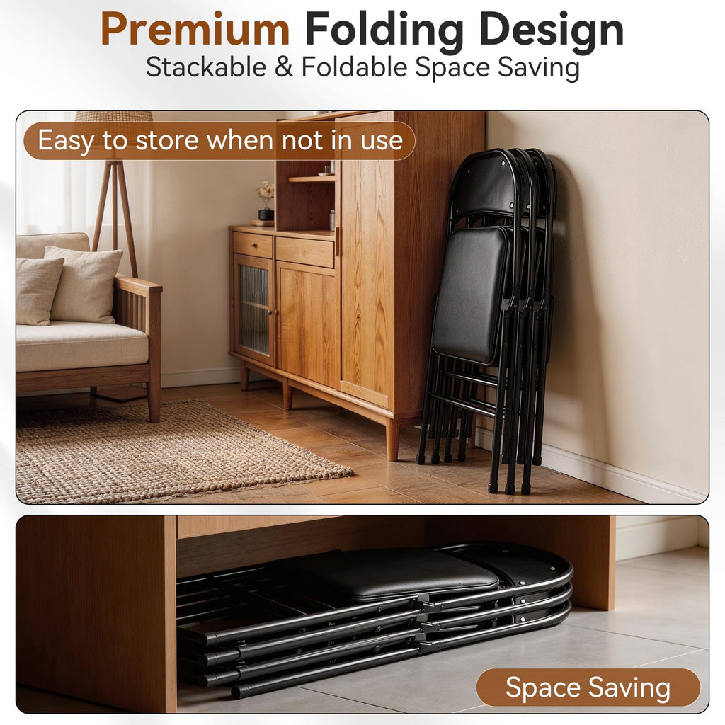 Black Folding Chairs with Padded Seats, 10 Pack I48622