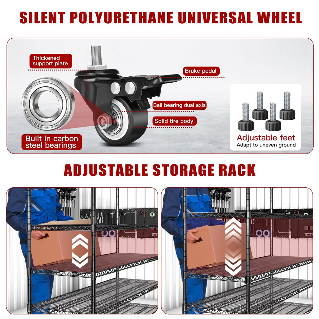 60”W 5 Tier Heavy Duty Metal Wire Shelving with Wheels P97203