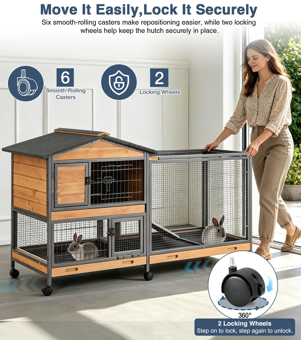 Extra Large Wooden Rabbit Hutch on Wheels H6522
