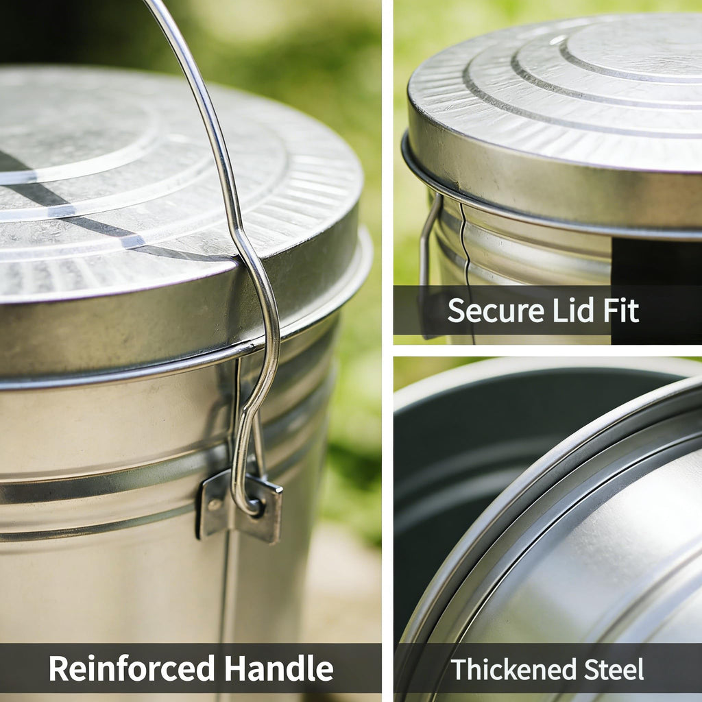 6 Gallon Galvanized Metal Trash Can with Lid F74499