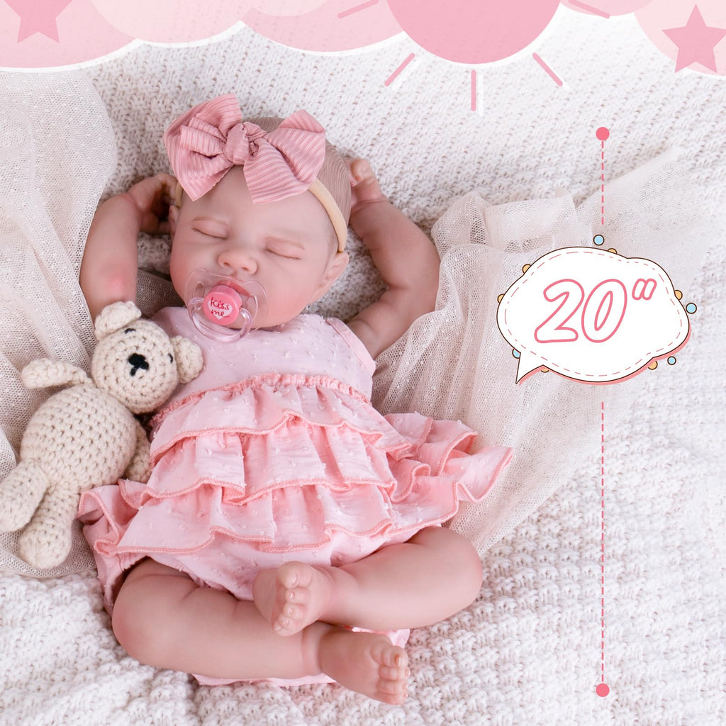 20'' Realistic Sleeping Newborn Girl Doll in Pink Dress D99243