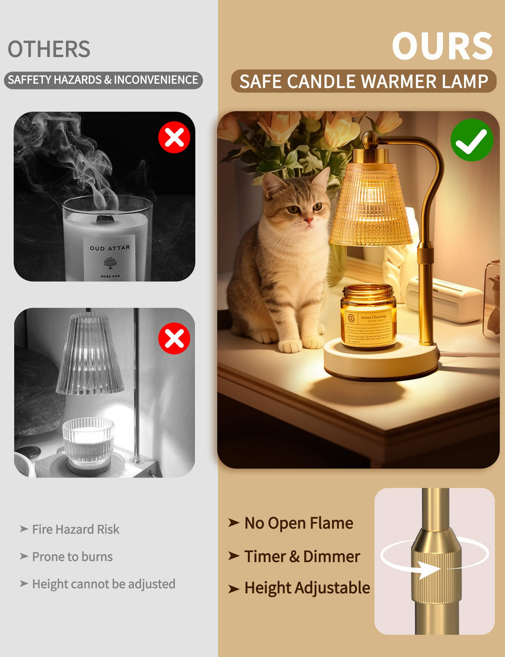 Height Adjustable Dimmable Candle Warmer Lamp with Timer V143