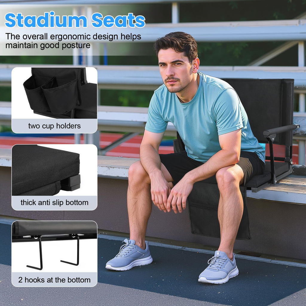 2 Pcs Folding Stadium Seat with Cup Holder G249208