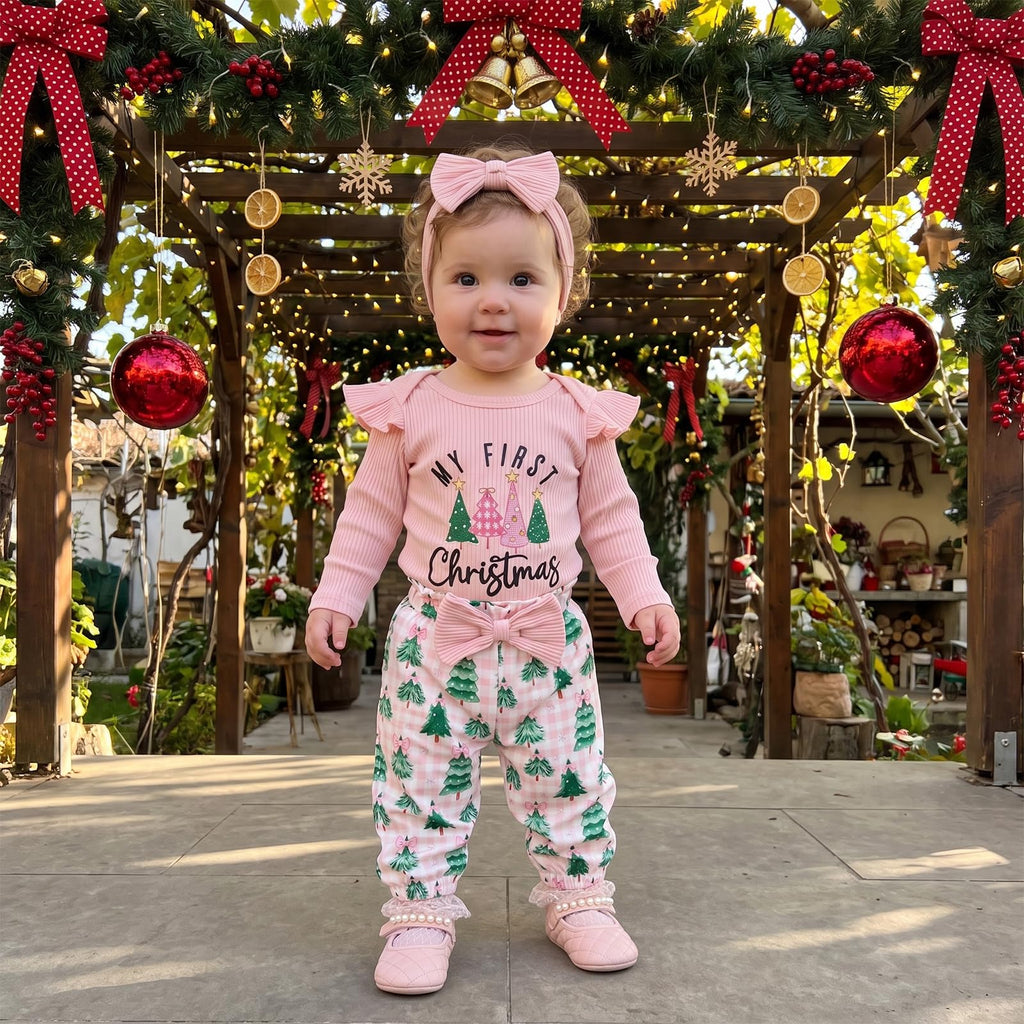 Newborn Baby Girl Christmas Outfit Romper Pants Set V8458