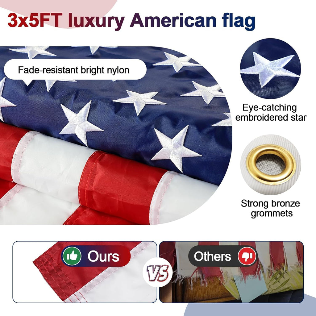 5ft Tangle Free Flag Pole Kit with 3x5 US Flag E5044