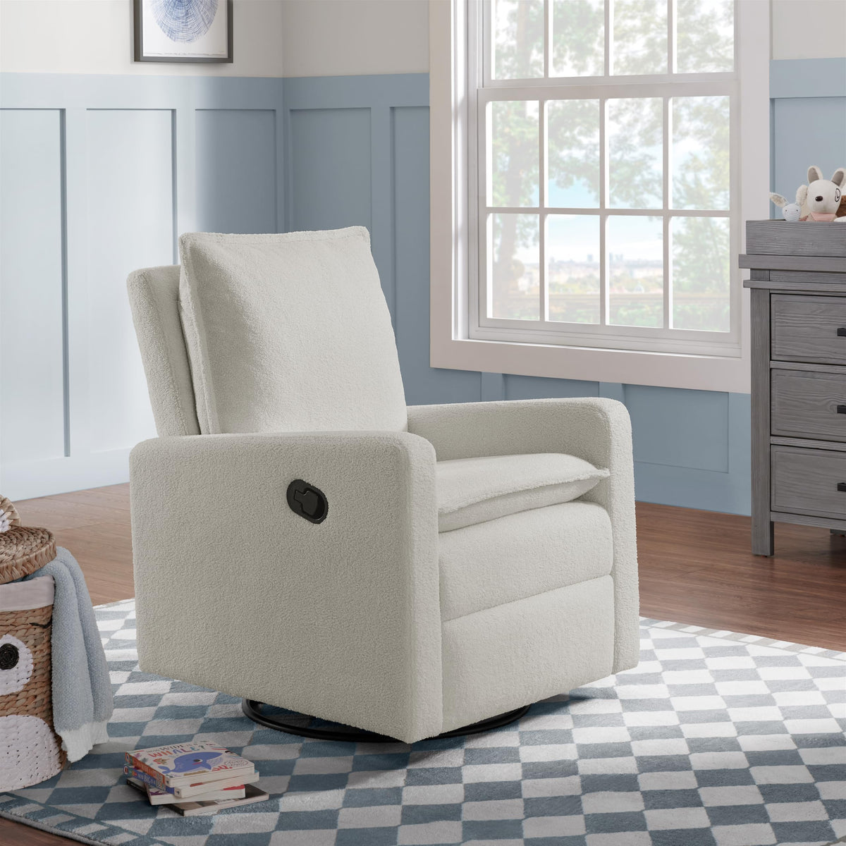 White Boucle Swivel Glider Recliner I614