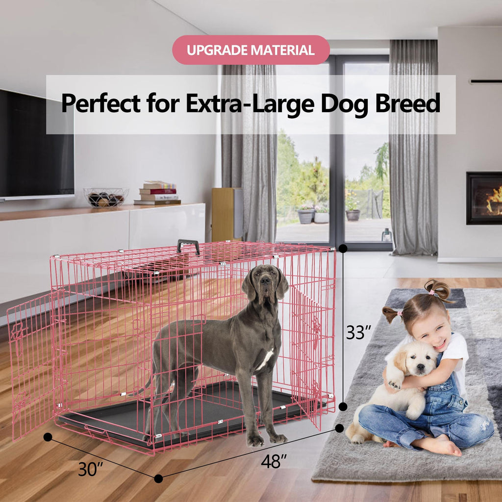 Foldable Double Door 48" Dog Crate with Leak-Proof Tray Y3062