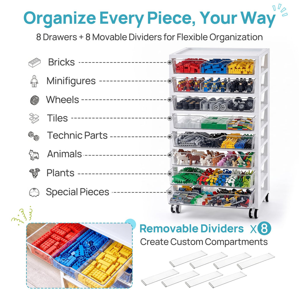 8 Tier Rolling Cart with Drawers I8124