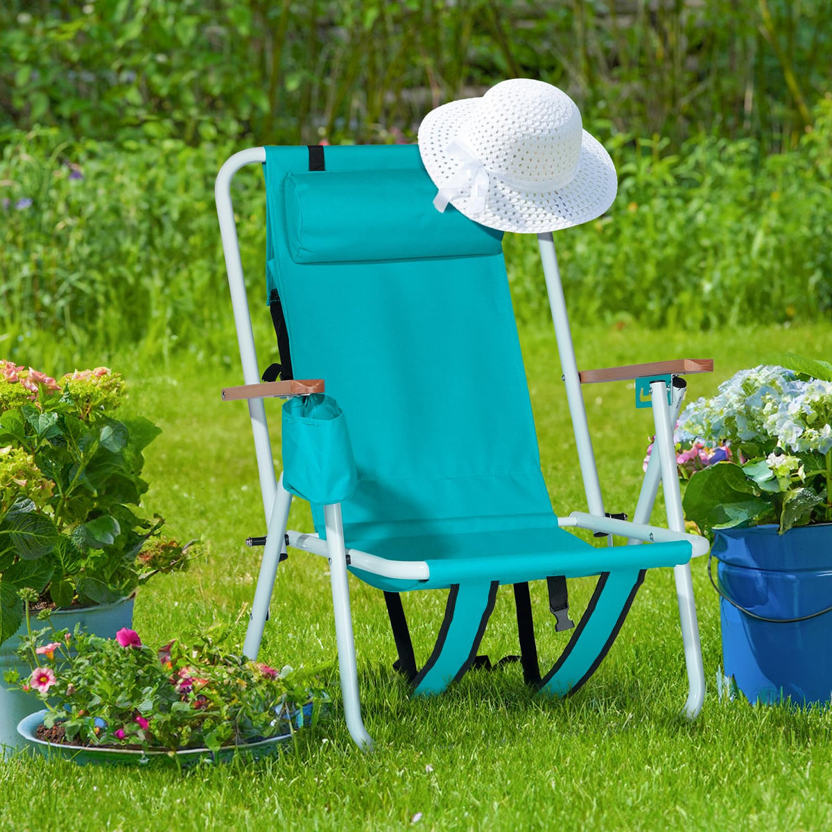 2 Pack Green Portable Folding Beach Chair with Cup Holder K8229