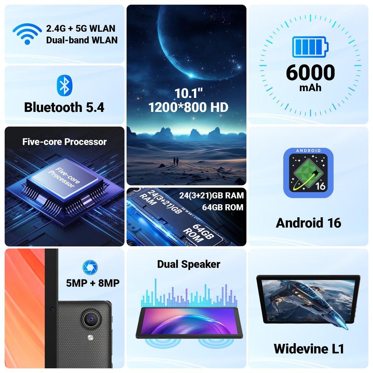 10.1" Android Tablet 24GB RAM 64GB ROM 6000mAh S5801