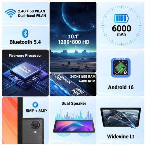10.1" Android Tablet 24GB RAM 64GB ROM 6000mAh S5801