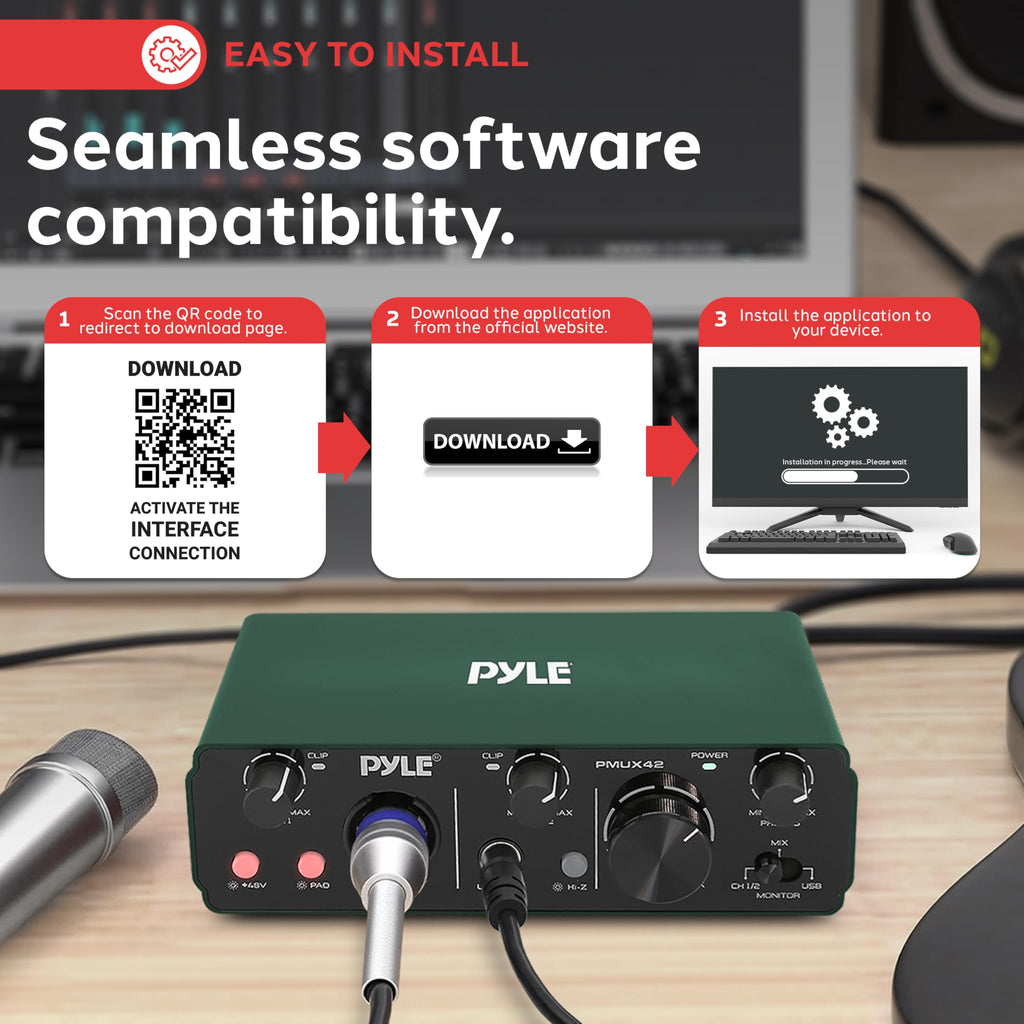 USB Audio Interface 2 Inputs 2 Outputs 48V Phantom Power Metal X3720