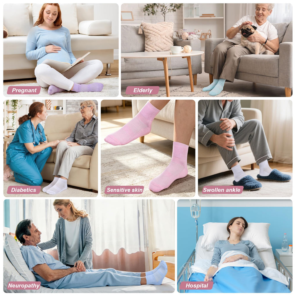 5 Pairs Bamboo Viscose Non-Binding Diabetic Ankle Socks W2653