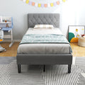 Grey Twin Upholstered Platform Bed with Headboard X12488