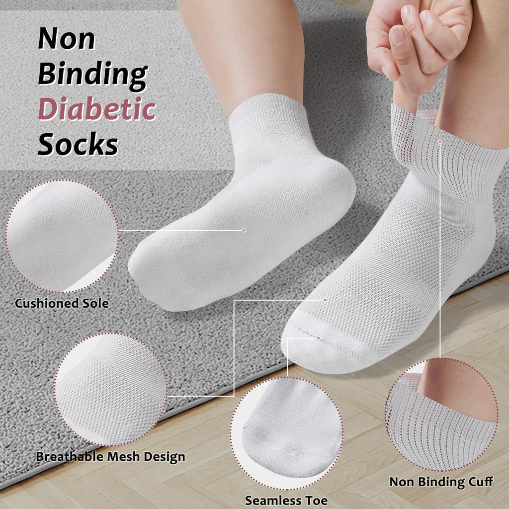 5 Pairs Bamboo Viscose Non-Binding Diabetic Ankle Socks W2653