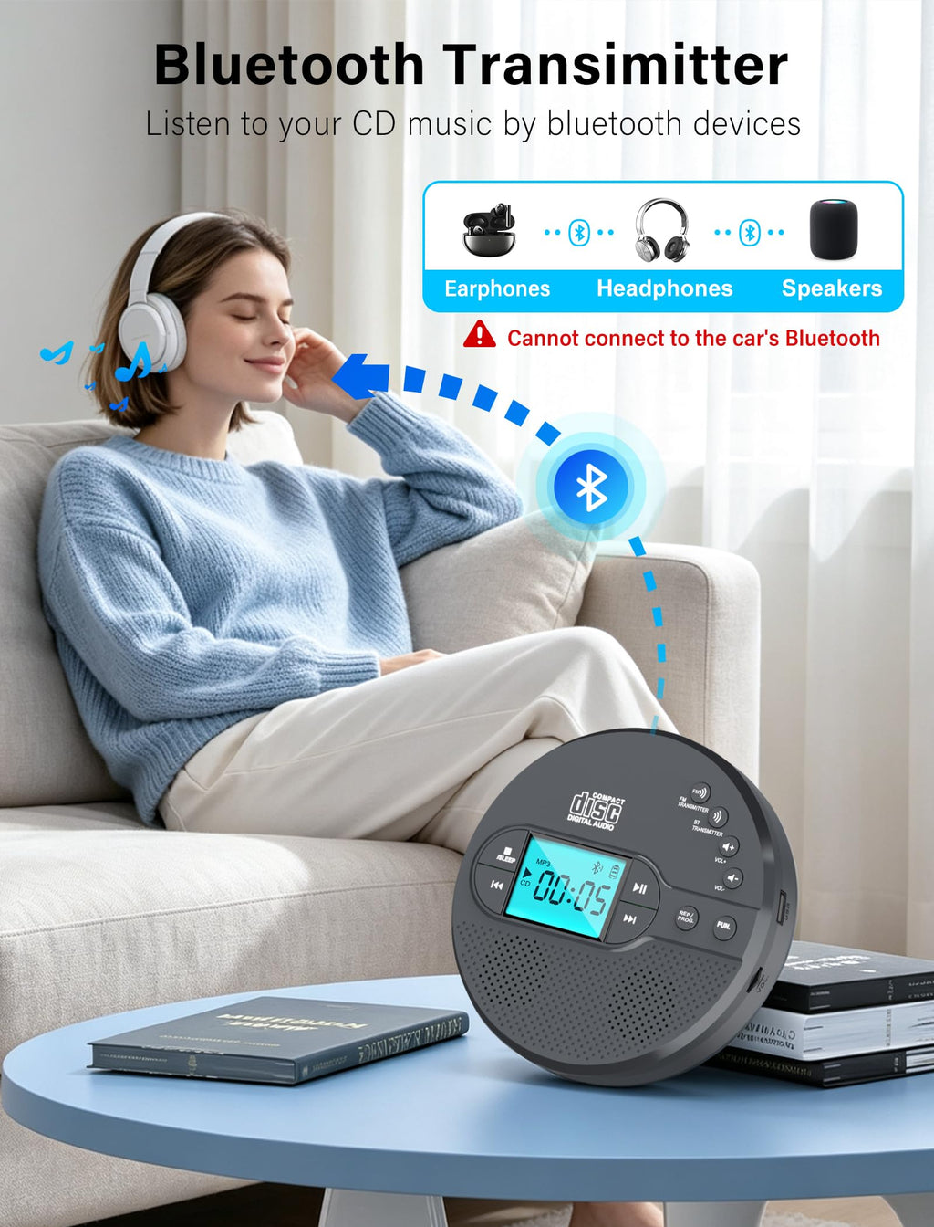 Portable CD Player with Bluetooth USB AUX FM X4296