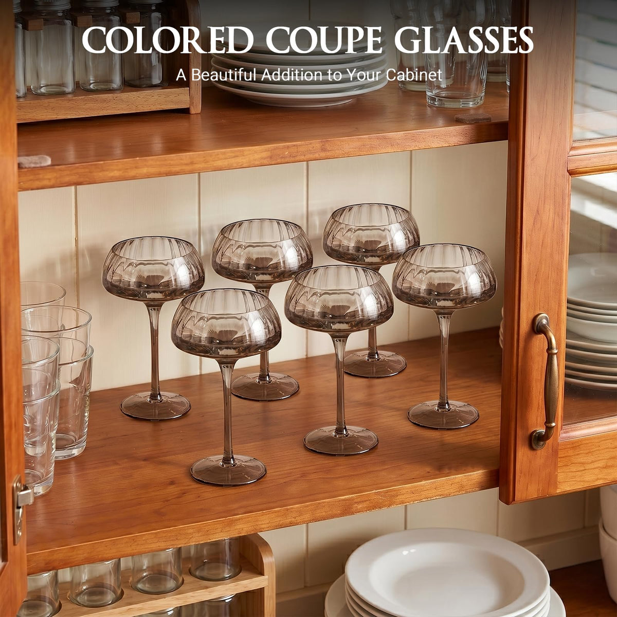 Smoke Gray Coupe Glasses Set of 6 D7922