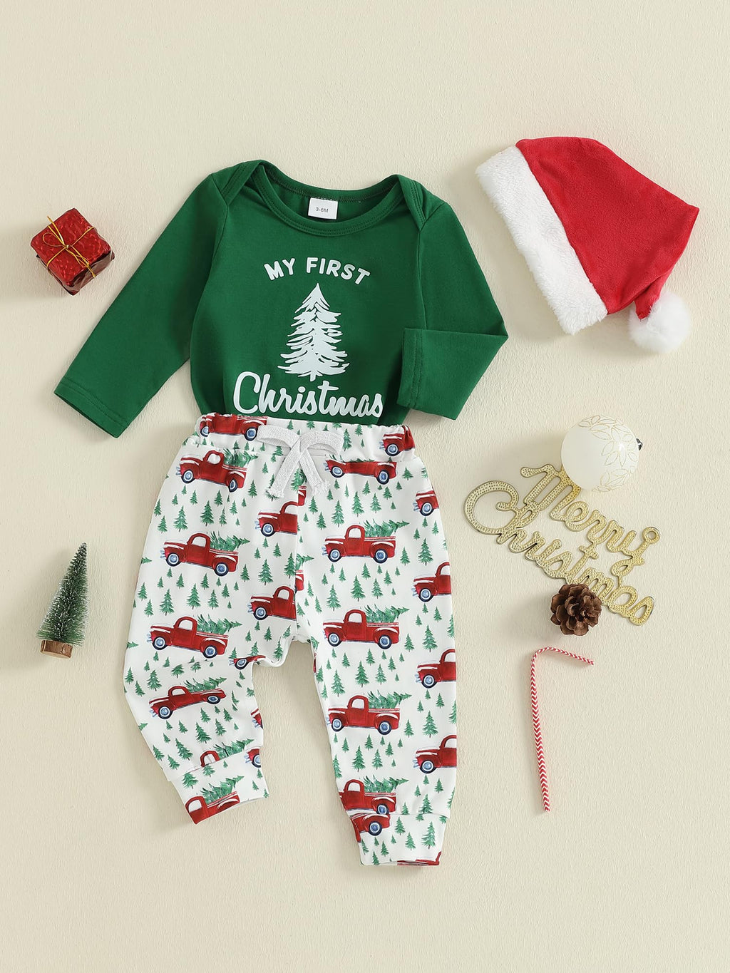 Christmas Baby Boy Outfit Newborn Romper Pant Headband H5208
