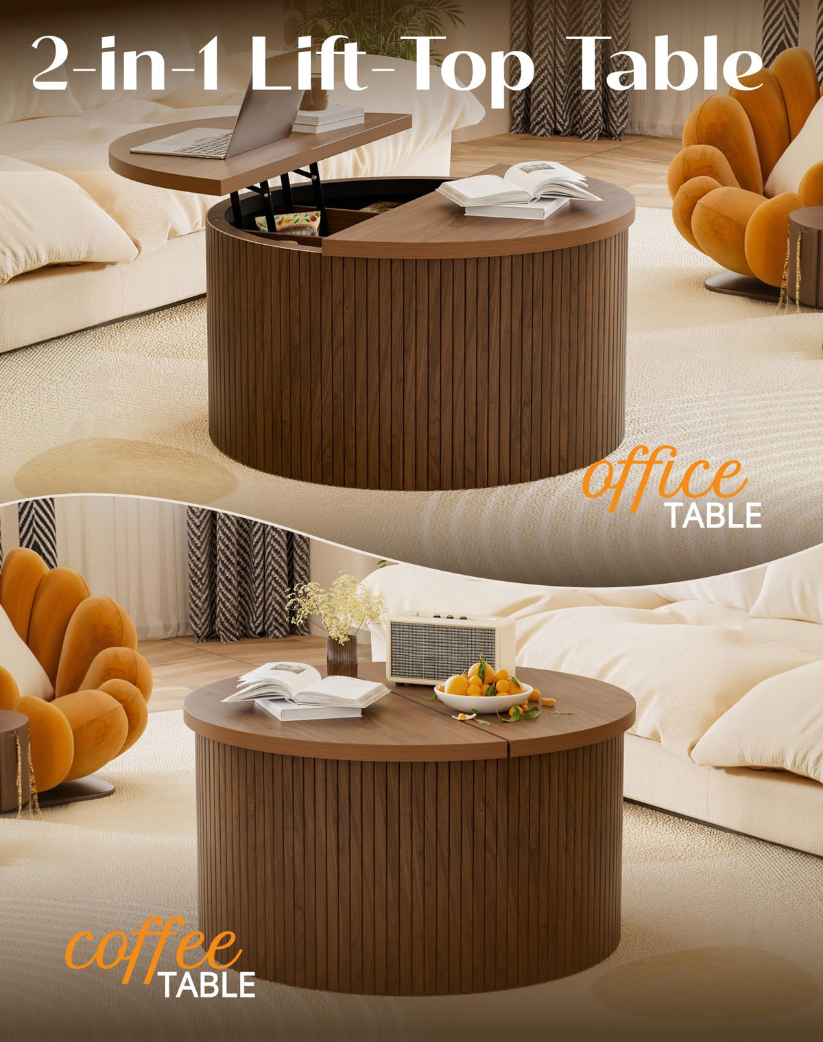 Round Lift Top Coffee Table with Storage V406601