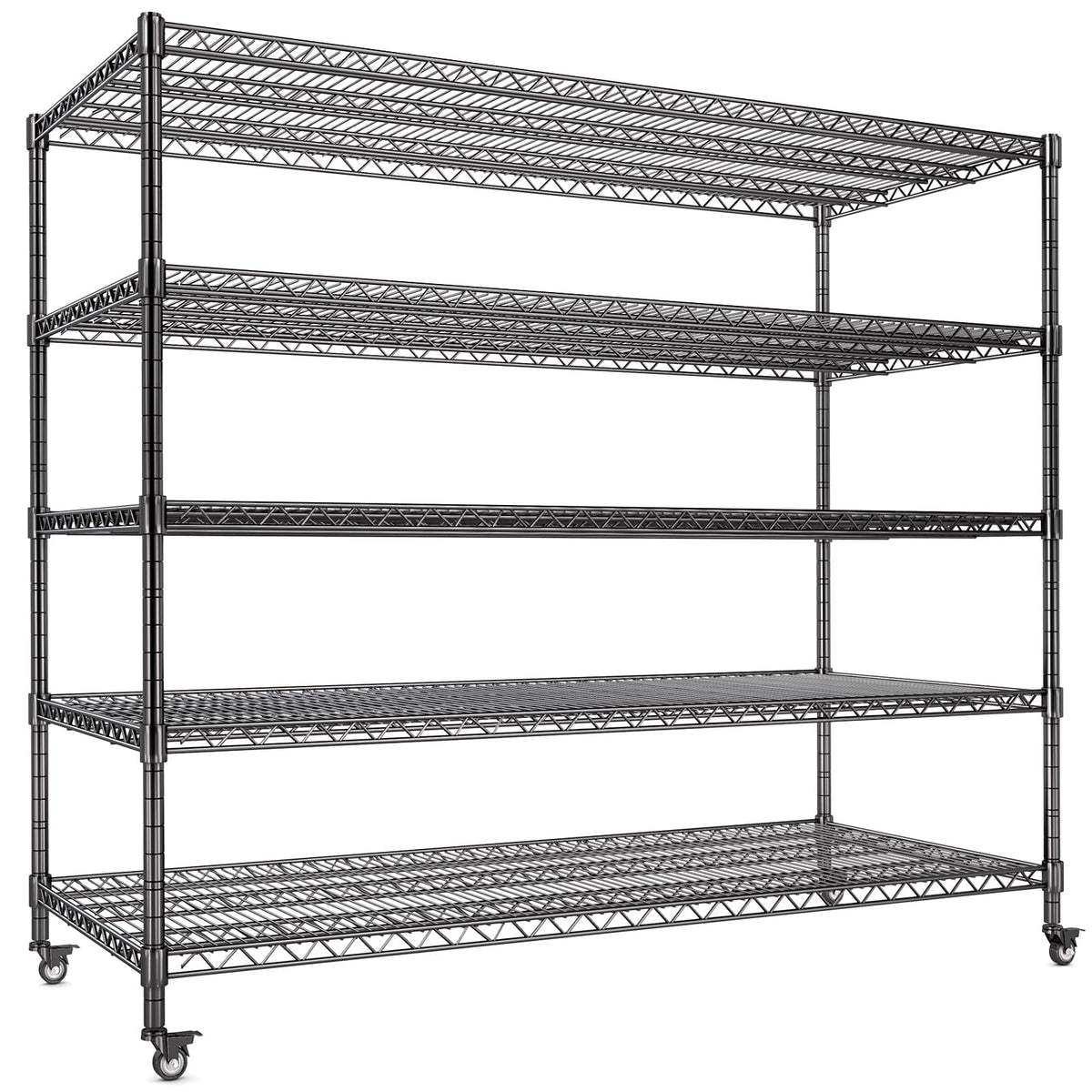 60”W 5 Tier Heavy Duty Metal Wire Shelving with Wheels P97203