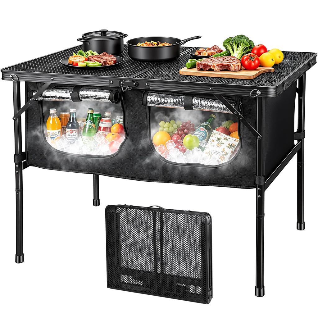 Folding Camping Table with Storage and Cooler Bag O283