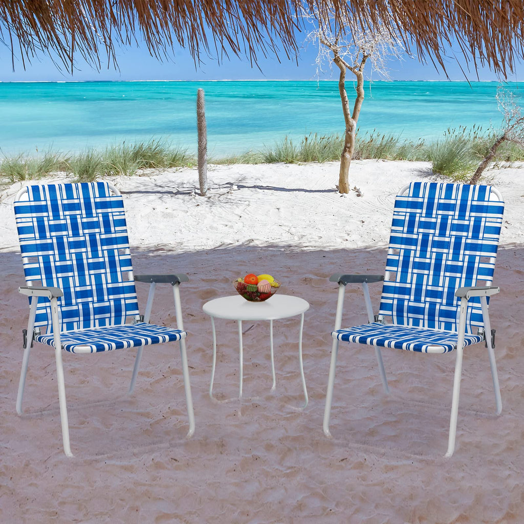 Blue Webbed Folding Lawn Chairs Set of 2 Z5549