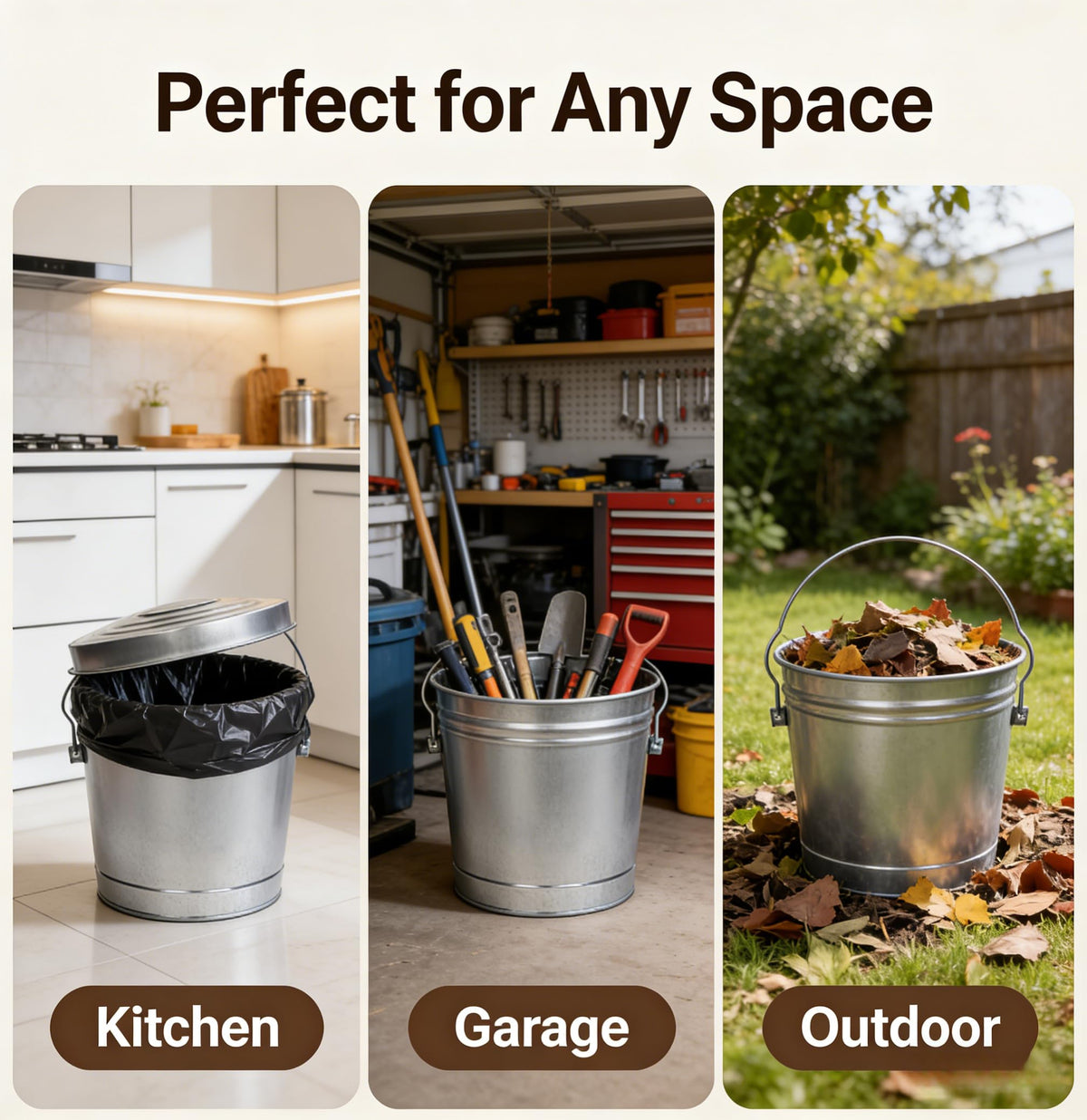 6 Gallon Galvanized Metal Trash Can with Lid F74499