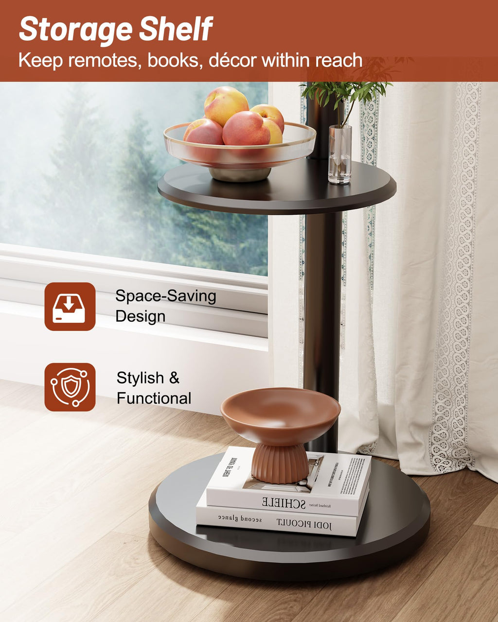 Rolling TV Stand with Shelf and Hidden Wheels D9077