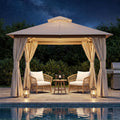 8x8 Outdoor Gazebo with Curtains, Netting & Double Roof I332