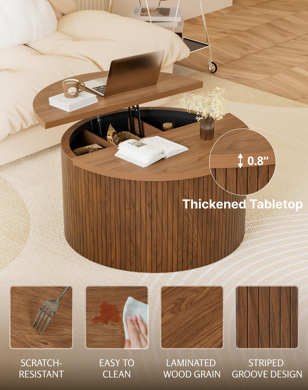 Round Lift Top Coffee Table with Storage V406601