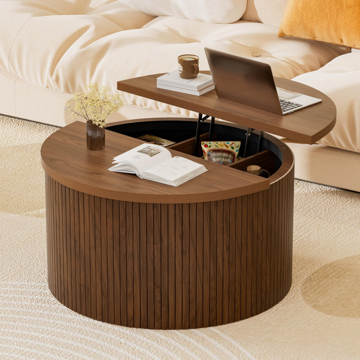 Round Lift Top Coffee Table with Storage V406601