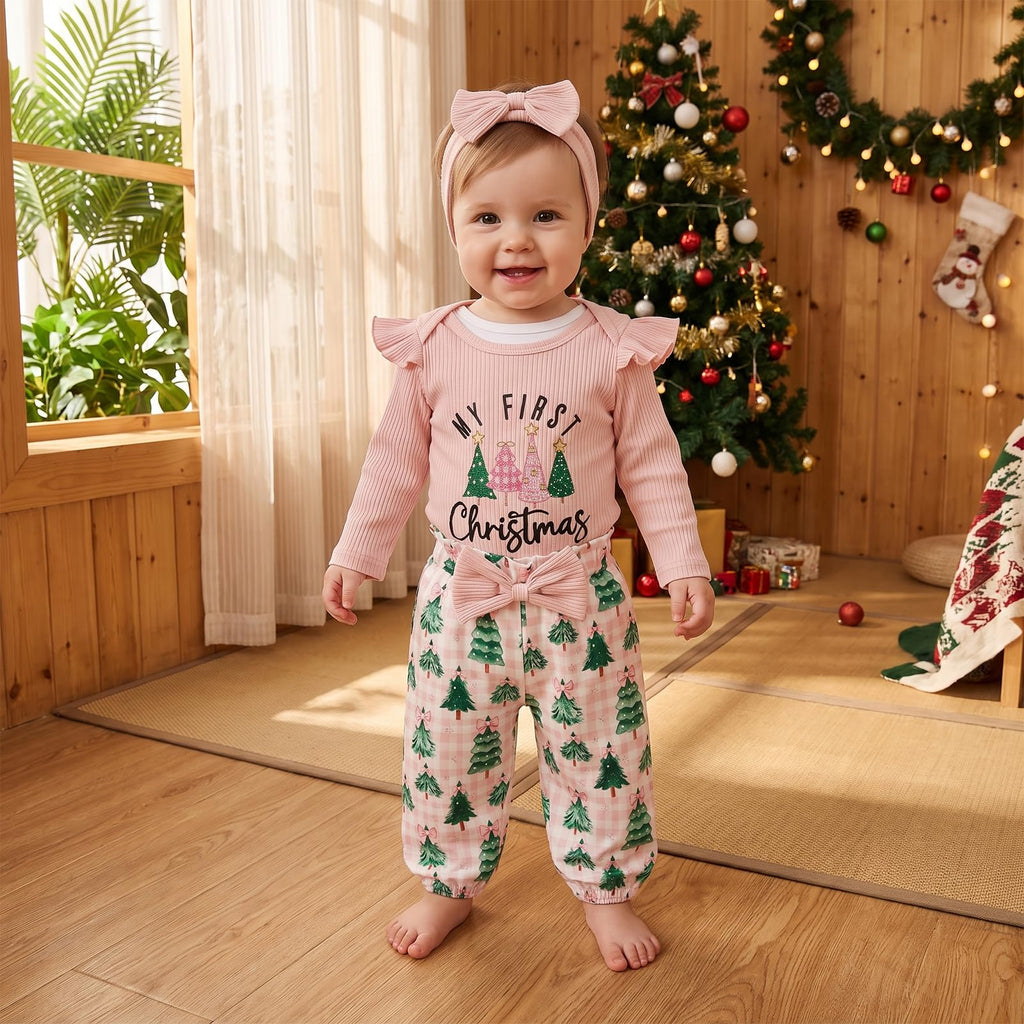 Newborn Baby Girl Christmas Outfit Romper Pants Set V8458