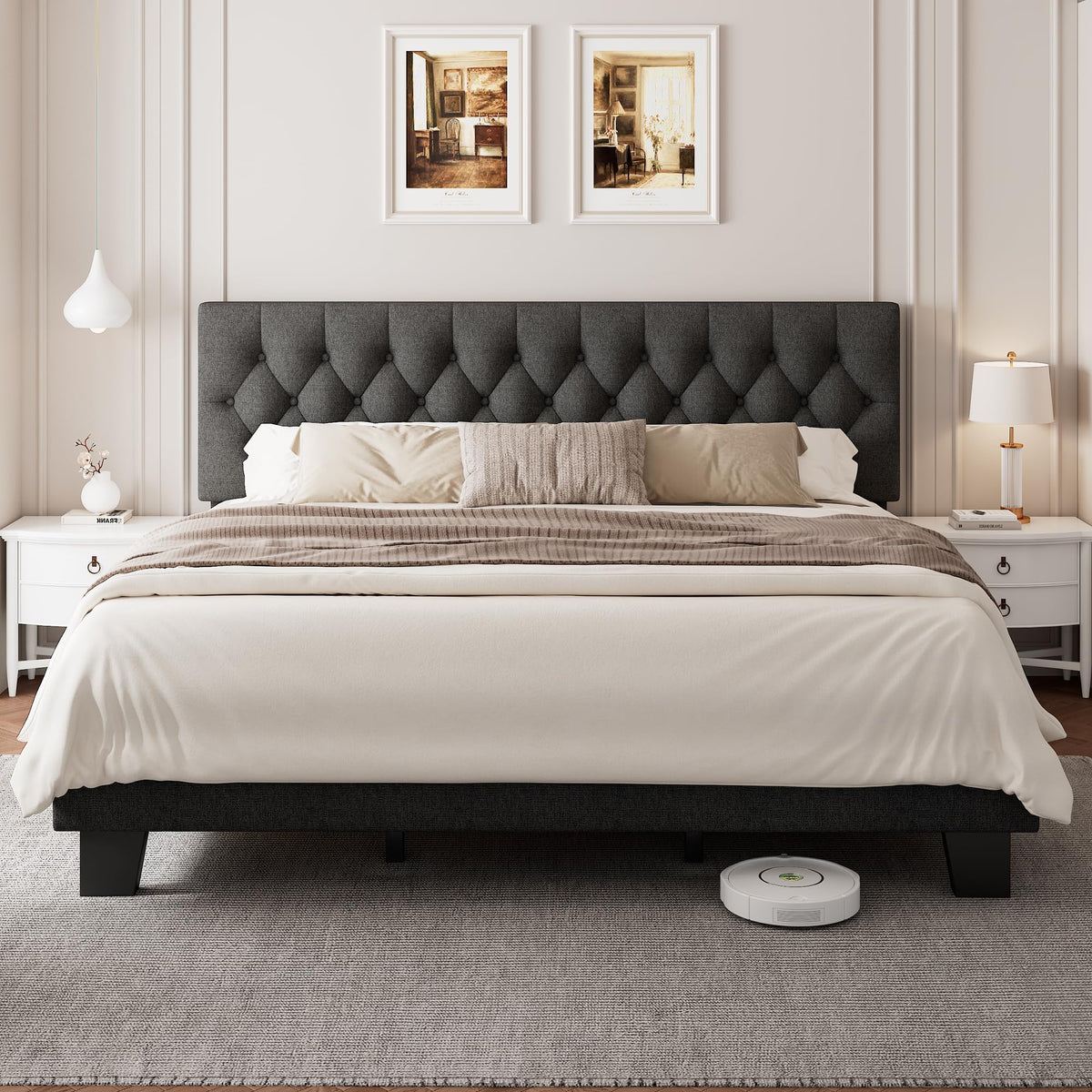 King Size Upholstered Platform Bed with Headboard K37617