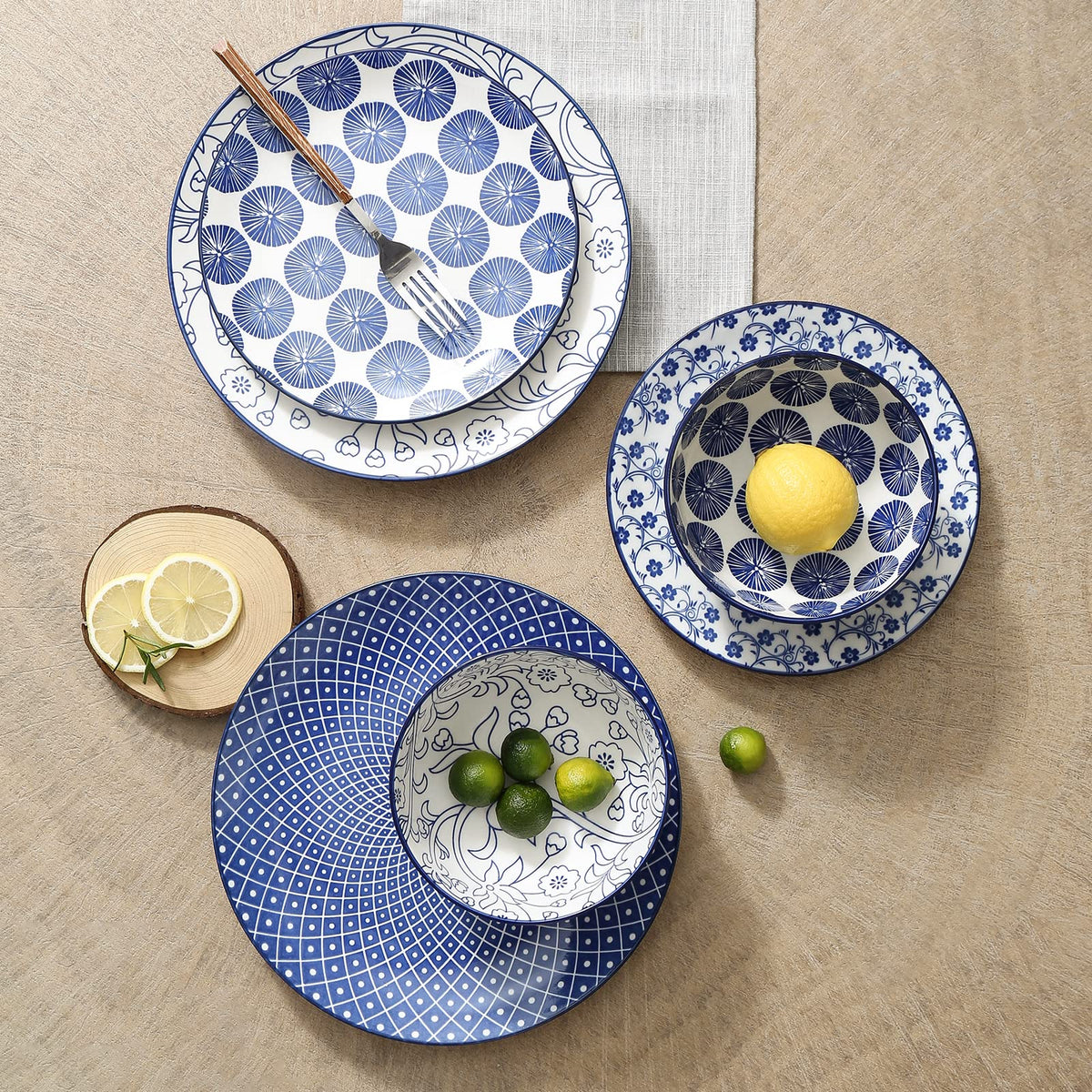 Ceramic Dinnerware Sets 12 Piece + 8 OZ Cappuccino Cup Set with Saucers R9470