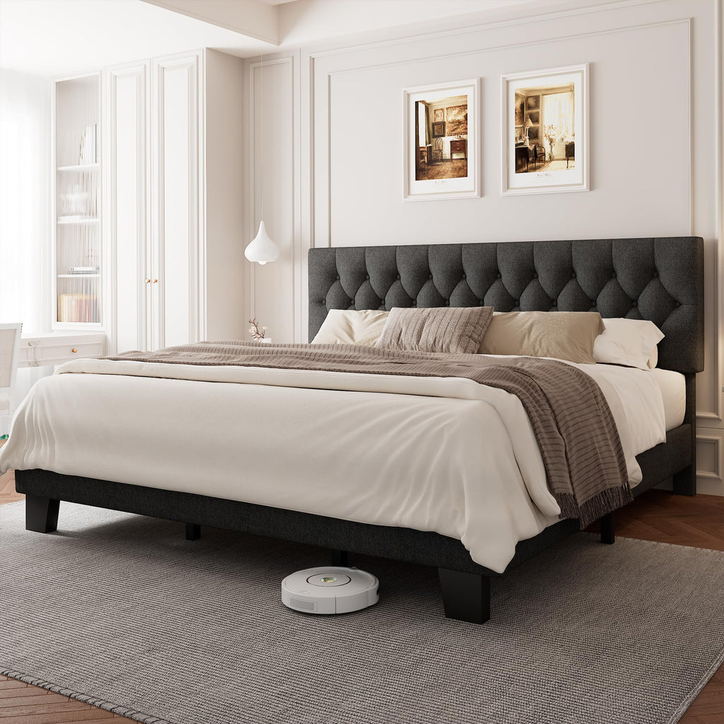 King Size Upholstered Platform Bed with Headboard K37617