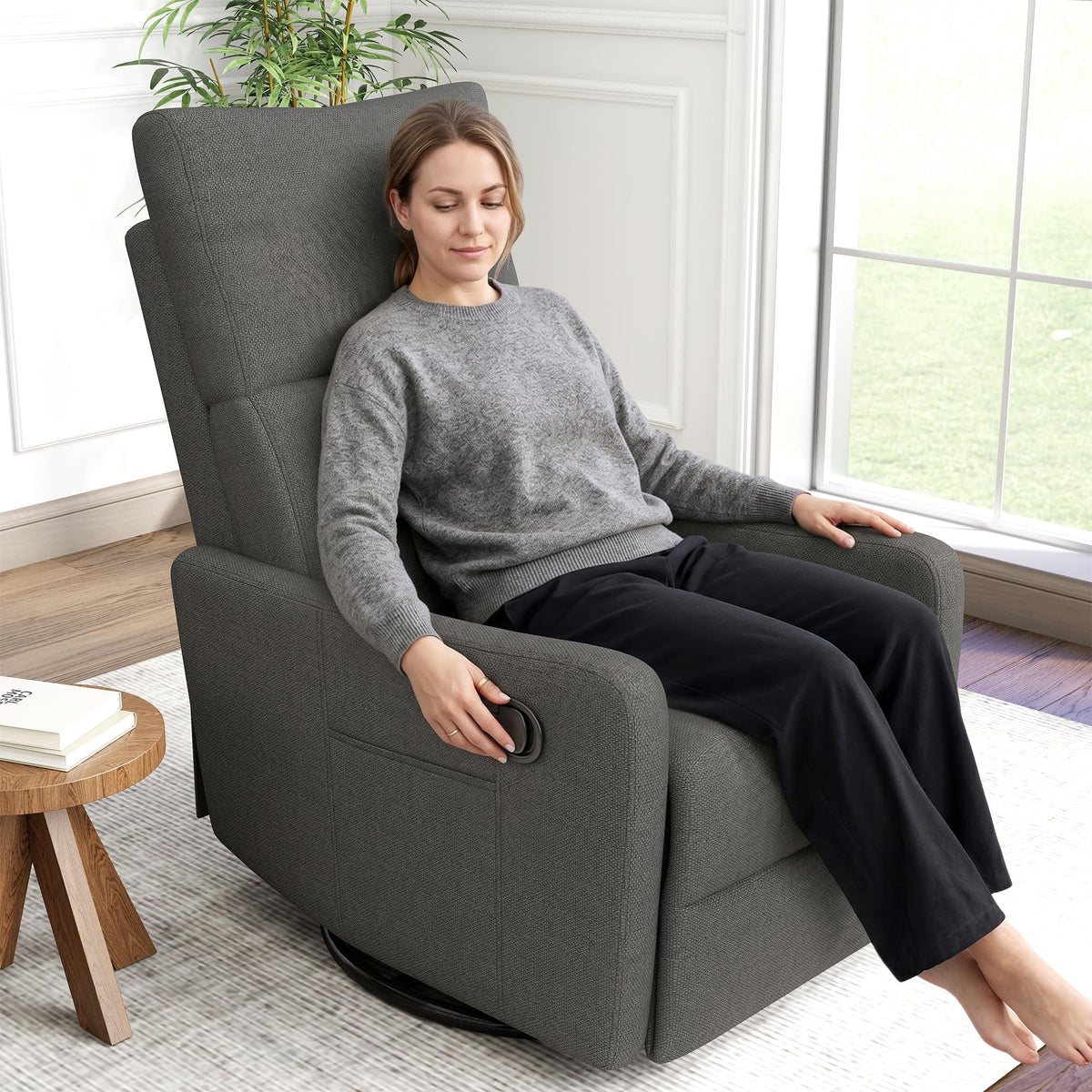 Dark Gray Swivel Rocker Recliner Chair D1061
