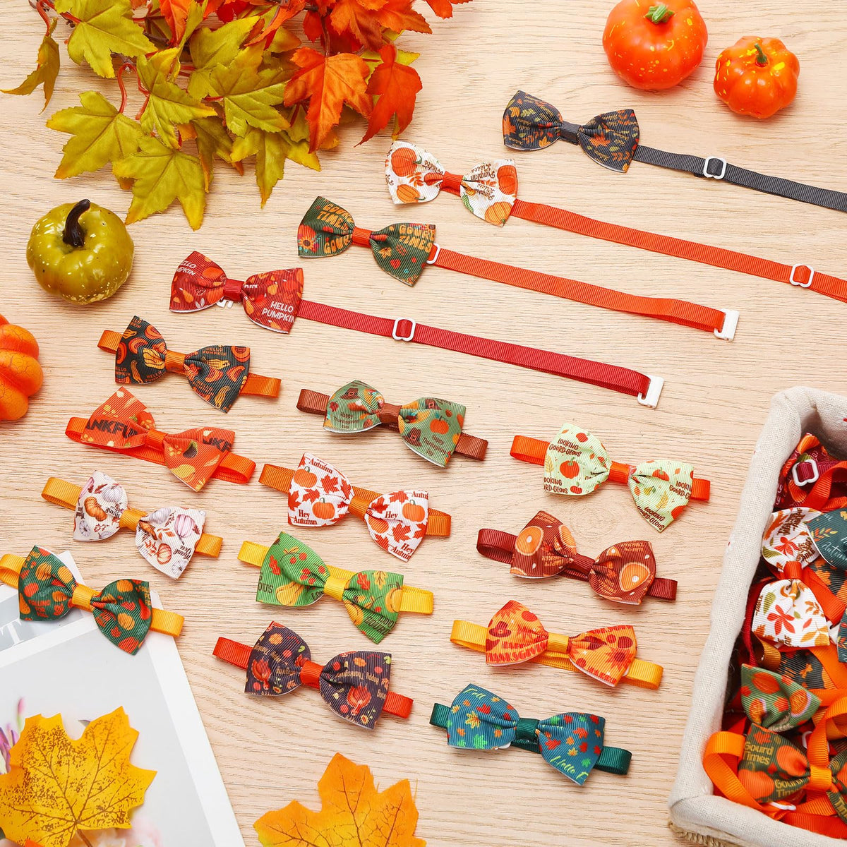 100 Pcs Fall Dog Bow Adjustable Pet Bowtie Collar F8877