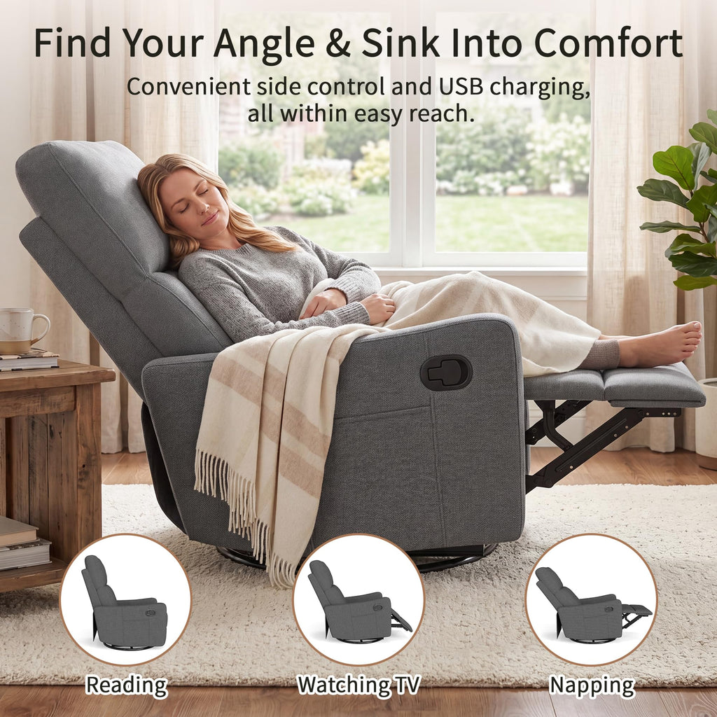 Dark Gray Swivel Rocker Recliner Chair D1061