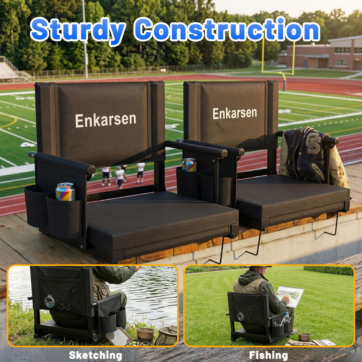 Portable Stadium Seat with Armrests & Cup Holder O52195