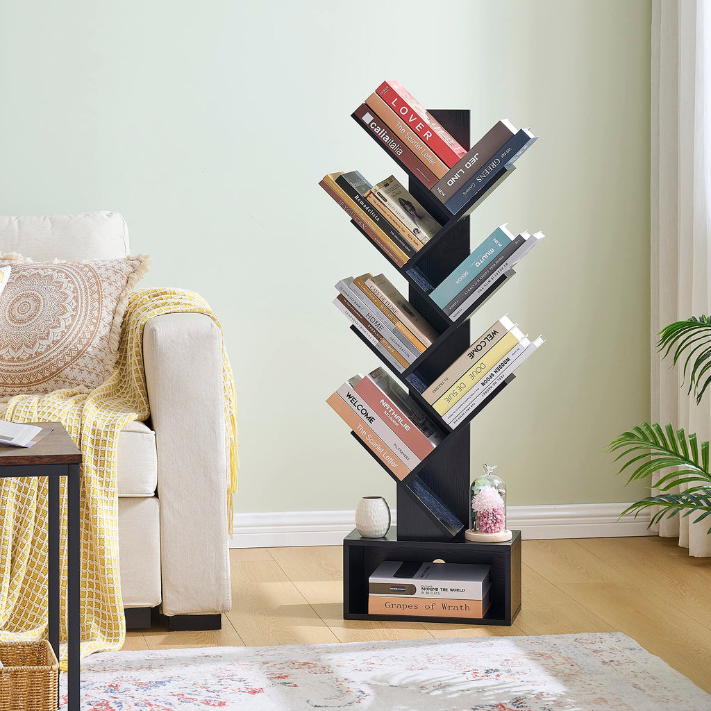Black 6 Tier Wood Tree Bookshelf with Drawer A96024